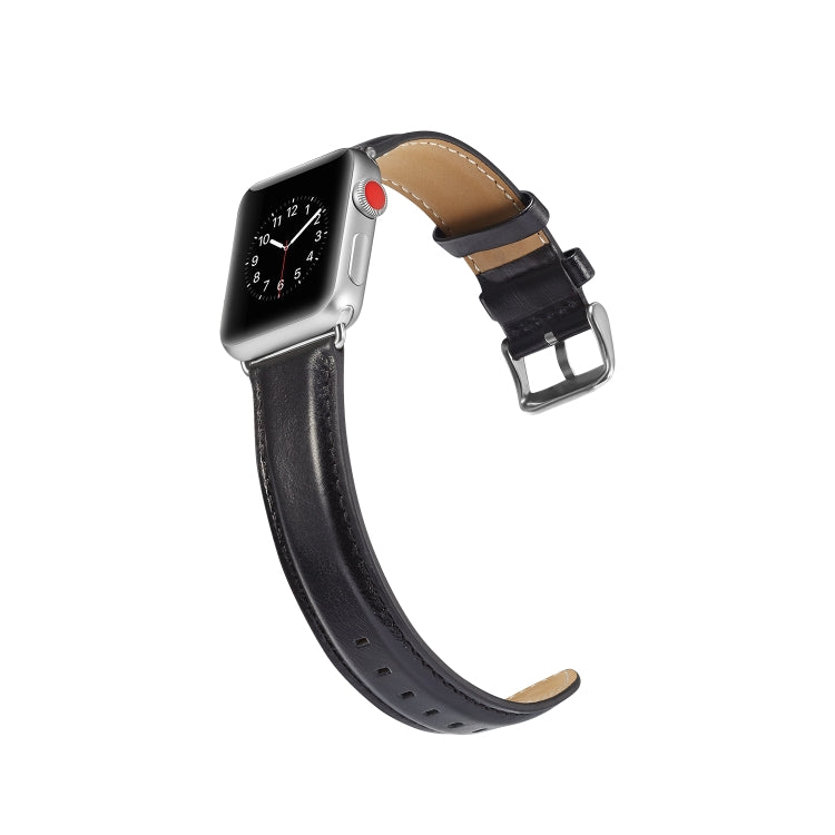Bracelet de montre en cuir pleine fleur texturé Crazy Horse, For Apple Watch Series 7 41mm / 6 & SE & 5 & 4 40mm / 3 & 2 & 1 38mm, For Apple Watch Series 7 45mm / 6 & SE & 5 & 4 44mm / 3 & 2 & 1 42mm