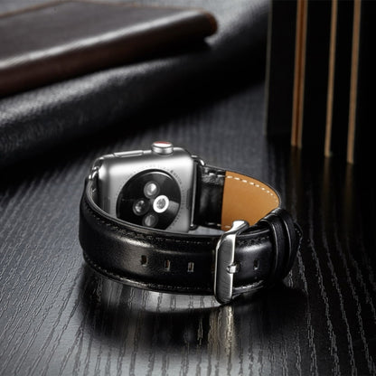 Bracelet de montre en cuir pleine fleur texturé Crazy Horse, For Apple Watch Series 7 41mm / 6 & SE & 5 & 4 40mm / 3 & 2 & 1 38mm, For Apple Watch Series 7 45mm / 6 & SE & 5 & 4 44mm / 3 & 2 & 1 42mm