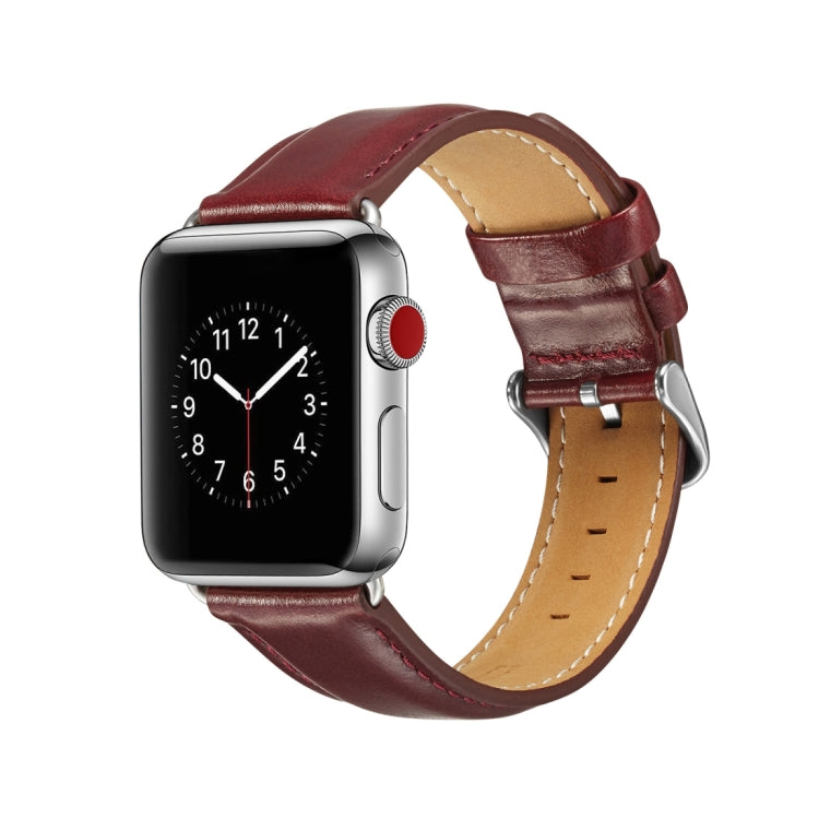 Bracelet de montre en cuir pleine fleur texturé Crazy Horse, For Apple Watch Series 7 41mm / 6 & SE & 5 & 4 40mm / 3 & 2 & 1 38mm, For Apple Watch Series 7 45mm / 6 & SE & 5 & 4 44mm / 3 & 2 & 1 42mm