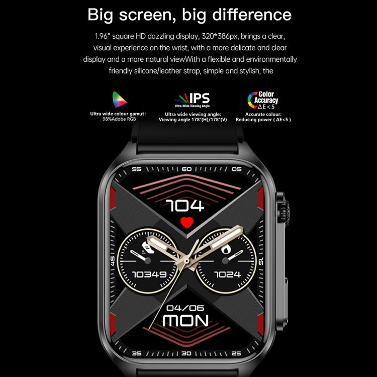 TK12 1,96 pouces IP67 Montre Intelligente à Bande de Silicone Étanche Prend en Charge ECG / Soins à Distance des Familles / Appel Bluetooth / Surveillance de la Température Corporelle, Silicone Band (Blue), Silicone Band (Black), Silicone Band (Red)