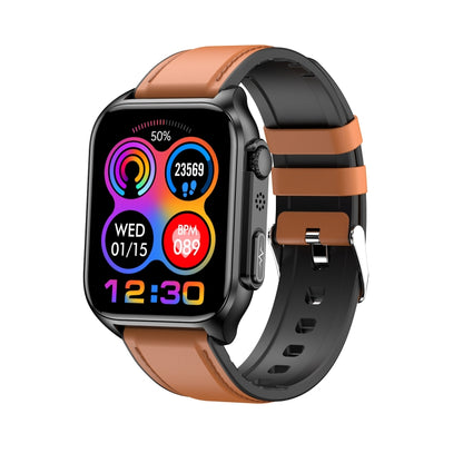 TK12 1,96 pouces IP67 Bracelet en cuir étanche Montre intelligente Prend en charge ECG / Soins à distance des familles / Appel Bluetooth / Surveillance de la température corporelle, Leather Band (Brown), Leather Band (Black)