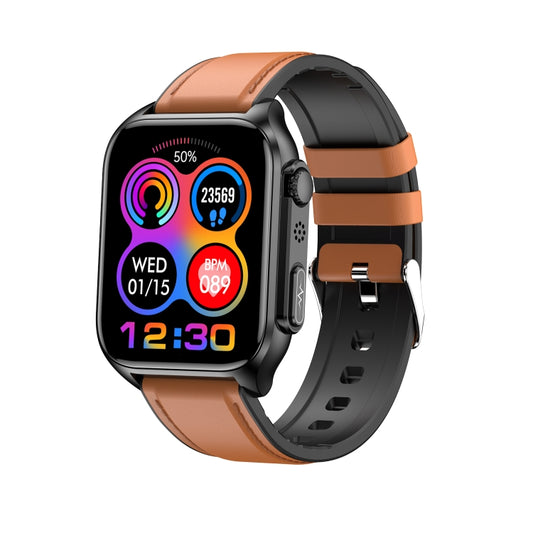 TK12 1,96 pouces IP67 Bracelet en cuir étanche Montre intelligente Prend en charge ECG / Soins à distance des familles / Appel Bluetooth / Surveillance de la température corporelle, Leather Band (Brown), Leather Band (Black)
