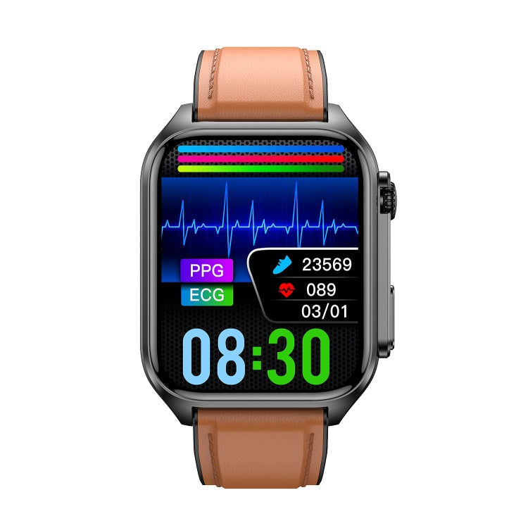 TK12 1,96 pouces IP67 Bracelet en cuir étanche Montre intelligente Prend en charge ECG / Soins à distance des familles / Appel Bluetooth / Surveillance de la température corporelle, Leather Band (Brown), Leather Band (Black)