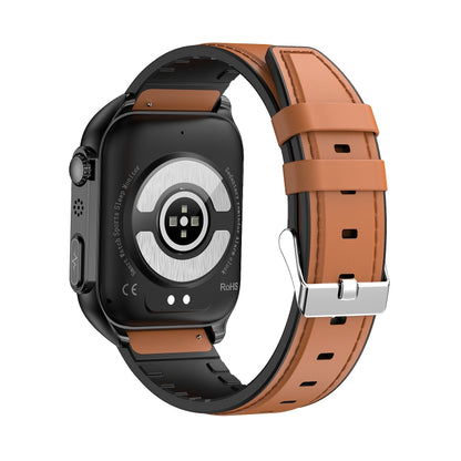 TK12 1,96 pouces IP67 Bracelet en cuir étanche Montre intelligente Prend en charge ECG / Soins à distance des familles / Appel Bluetooth / Surveillance de la température corporelle, Leather Band (Brown), Leather Band (Black)
