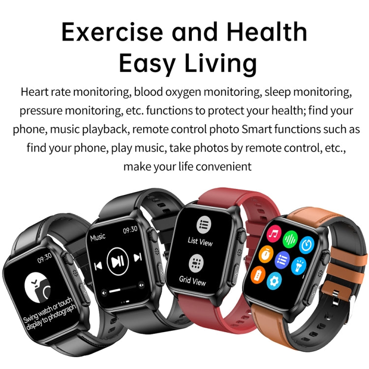 TK12 1,96 pouces IP67 Bracelet en cuir étanche Montre intelligente Prend en charge ECG / Soins à distance des familles / Appel Bluetooth / Surveillance de la température corporelle, Leather Band (Brown), Leather Band (Black)