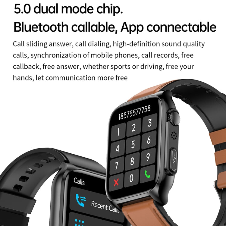TK12 1,96 pouces IP67 Bracelet en cuir étanche Montre intelligente Prend en charge ECG / Soins à distance des familles / Appel Bluetooth / Surveillance de la température corporelle, Leather Band (Brown), Leather Band (Black)