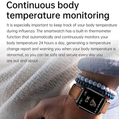 TK12 1,96 pouces IP67 Bracelet en cuir étanche Montre intelligente Prend en charge ECG / Soins à distance des familles / Appel Bluetooth / Surveillance de la température corporelle, Leather Band (Brown), Leather Band (Black)