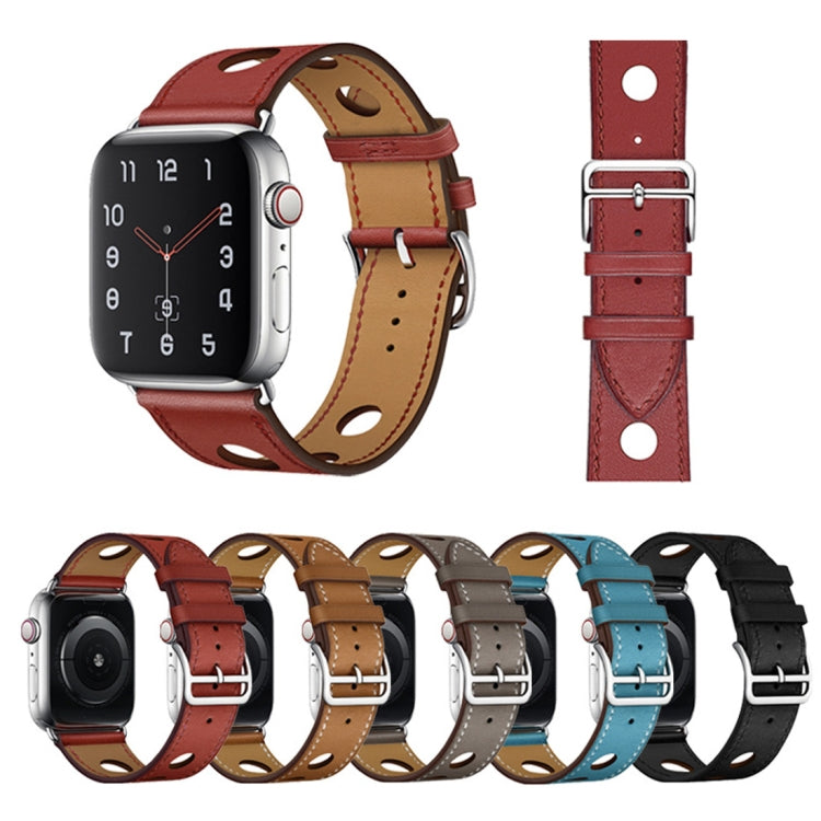 Bracelet de montre en cuir à trois trous, For Apple Watch Series 8&7 41mm / SE 2&6&SE&5&4 40mm / 3&2&1 38mm, For Apple Watch Series 7 45mm / 6 & SE & 5 & 4 44mm / 3 & 2 & 1 42mm, For Apple Watch Series 7 41mm / 6 & SE & 5 & 4 40mm / 3 & 2 & 1 38mm     ...