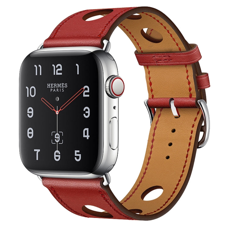 Bracelet de montre en cuir à trois trous, For Apple Watch Series 8&7 41mm / SE 2&6&SE&5&4 40mm / 3&2&1 38mm, For Apple Watch Series 7 45mm / 6 & SE & 5 & 4 44mm / 3 & 2 & 1 42mm, For Apple Watch Series 7 41mm / 6 & SE & 5 & 4 40mm / 3 & 2 & 1 38mm     ...