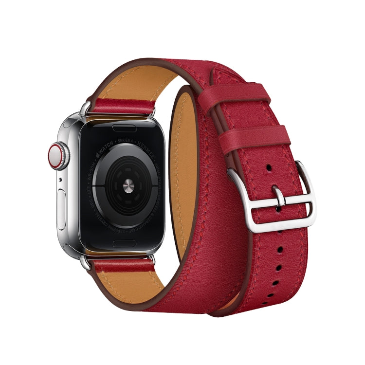 Bracelet de rechange en cuir à double boucle, For Apple Watch Series 7 41mm / 6 & SE & 5 & 4 40mm / 3 & 2 & 1 38mm, For Apple Watch Series 7 45mm / 6 & SE & 5 & 4 44mm / 3 & 2 & 1 42mm