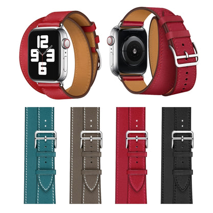 Bracelet de rechange en cuir à double boucle, For Apple Watch Series 7 41mm / 6 & SE & 5 & 4 40mm / 3 & 2 & 1 38mm, For Apple Watch Series 7 45mm / 6 & SE & 5 & 4 44mm / 3 & 2 & 1 42mm