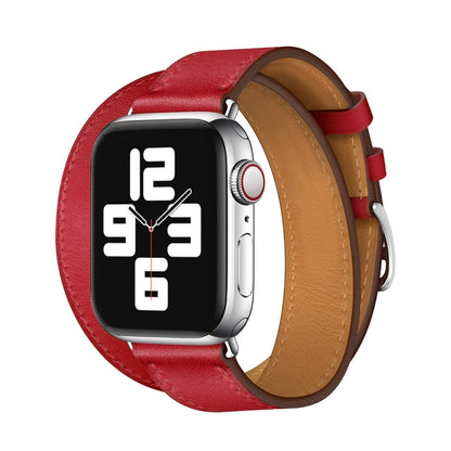 Bracelet de rechange en cuir à double boucle, For Apple Watch Series 7 41mm / 6 & SE & 5 & 4 40mm / 3 & 2 & 1 38mm, For Apple Watch Series 7 45mm / 6 & SE & 5 & 4 44mm / 3 & 2 & 1 42mm
