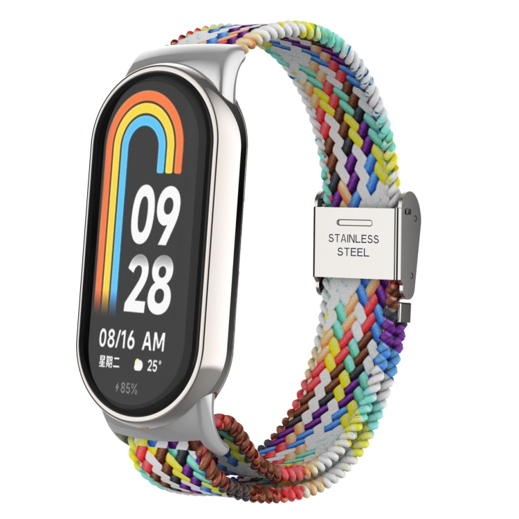 Tête en métal + bracelet de montre à boucle en acier tressé en nylon réglable, For Xiaomi Mi Band 8
