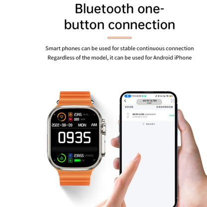 WS-E9 Ultra 2,2 pouces IP67 Étanche Boucle Métallique Bande de Silicone Océan Montre Intelligente, Prise en Charge de la Fréquence Cardiaque / NFC, Metal Buckle Ocean Silicone Band (Orange), Metal Buckle Ocean Silicone Band (Blue)                      ...