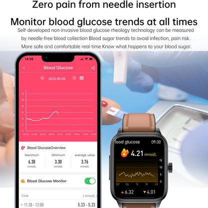 ET540 1,91 pouces IP67 étanche montre intelligente bande de silicone, prise en charge ECG/mesure non invasive de la glycémie, ET540 (Blue), ET540 (Red)