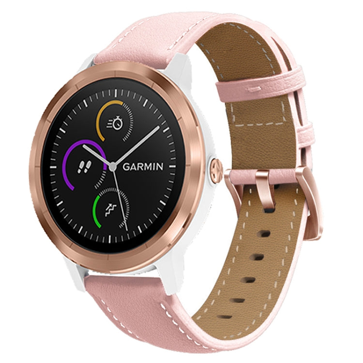 Bracelet de montre en cuir véritable avec boucle en or rose 20 mm, For Garmin Venu / SQ / SQ2 / Venu 2 Plus