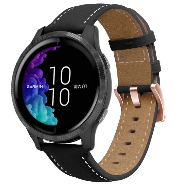 Bracelet de montre en cuir véritable avec boucle en or rose 20 mm, For Garmin Venu / SQ / SQ2 / Venu 2 Plus