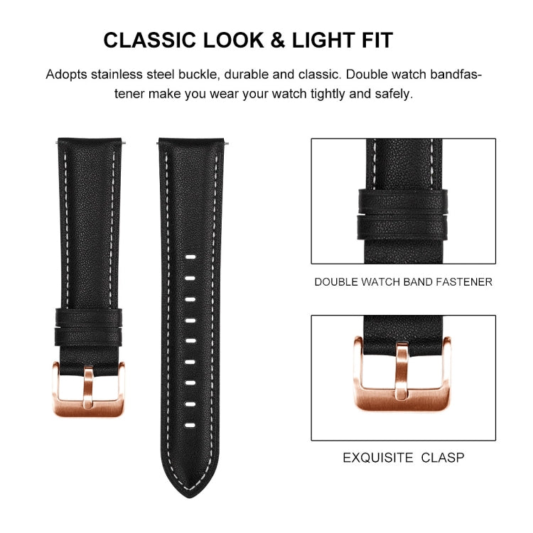 Bracelet de montre en cuir véritable avec boucle en or rose 20 mm, For Garmin Venu / SQ / SQ2 / Venu 2 Plus