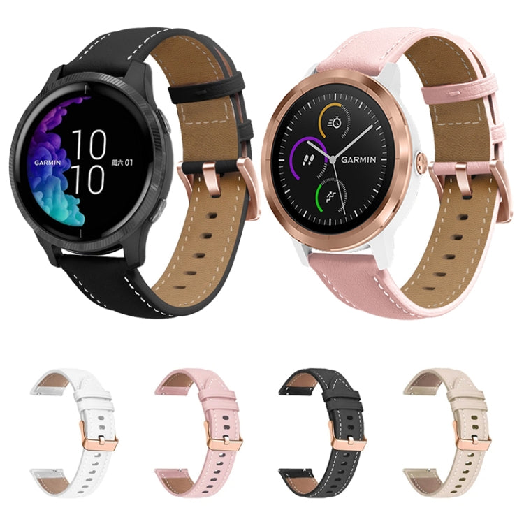 Bracelet de montre en cuir véritable avec boucle en or rose 20 mm, For Garmin Venu / SQ / SQ2 / Venu 2 Plus