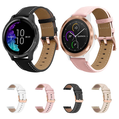 Bracelet de montre en cuir véritable avec boucle en or rose 20 mm, For Garmin Venu / SQ / SQ2 / Venu 2 Plus