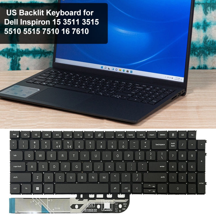 Clavier d'ordinateur portable rétroéclairé version américaine, For Dell Inspiron 15-3511 3515 5510 7510 16-7610, For Dell Vostro 5310 5320 5410 Latitude 3320 3420, For Dell Latitude 5520 5521 Precision 3560 3561, For Dell Latitude 7300 5300 5200       ...