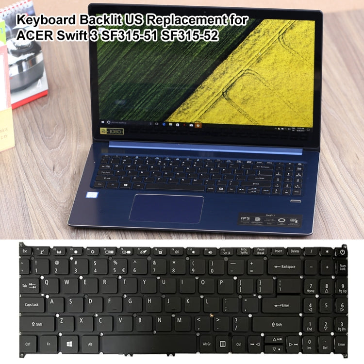 Clavier d'ordinateur portable rétroéclairé version américaine, For Acer R5-471, For Acer Swift 3 SF315-51, For Acer Swift 3 SF314-54