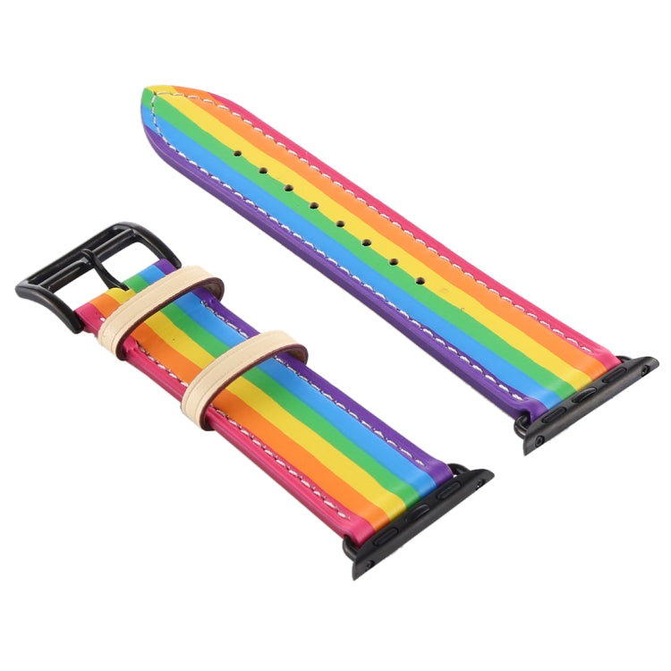 Bracelet de montre en cuir arc-en-ciel, For Apple Watch Series 7 41mm / 6 & SE & 5 & 4 40mm / 3 & 2 & 1 38mm, For Apple Watch Series 7 45mm / 6 & SE & 5 & 4 44mm / 3 & 2 & 1 42mm