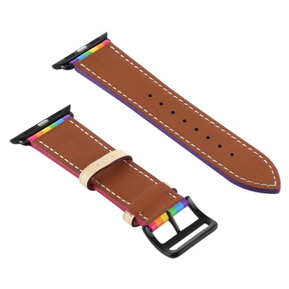Bracelet de montre en cuir arc-en-ciel, For Apple Watch Series 7 41mm / 6 & SE & 5 & 4 40mm / 3 & 2 & 1 38mm, For Apple Watch Series 7 45mm / 6 & SE & 5 & 4 44mm / 3 & 2 & 1 42mm