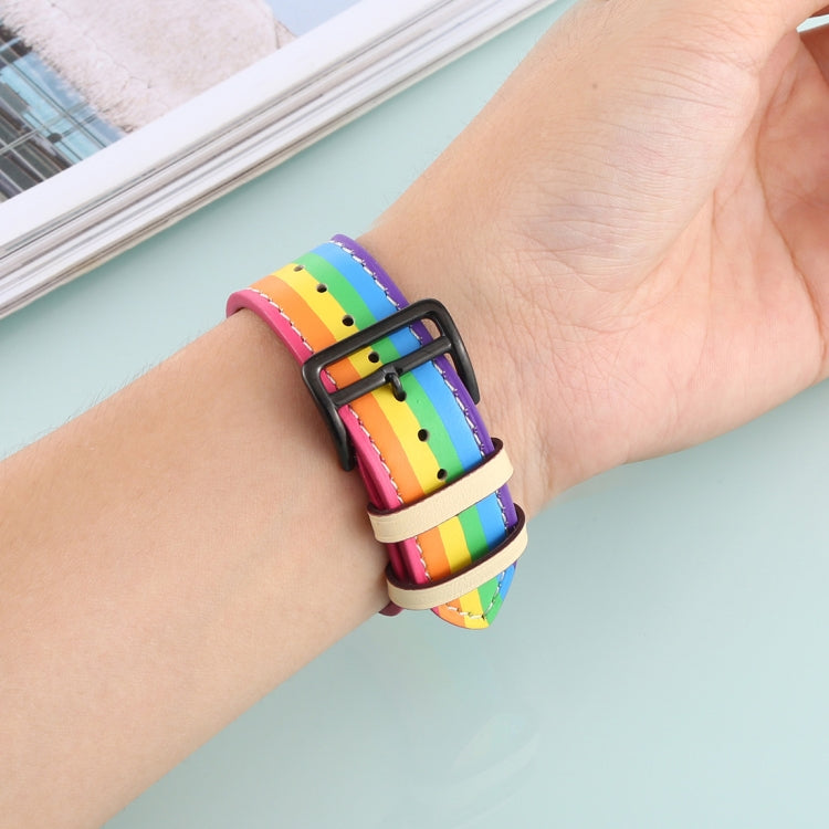 Bracelet de montre en cuir arc-en-ciel, For Apple Watch Series 7 41mm / 6 & SE & 5 & 4 40mm / 3 & 2 & 1 38mm, For Apple Watch Series 7 45mm / 6 & SE & 5 & 4 44mm / 3 & 2 & 1 42mm