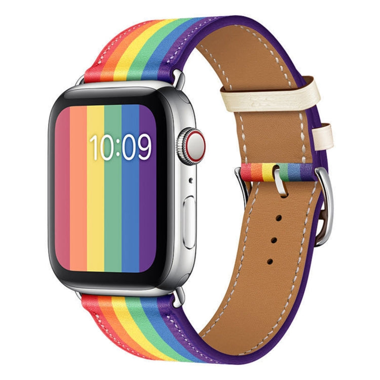 Bracelet de montre en cuir arc-en-ciel, For Apple Watch Series 7 41mm / 6 & SE & 5 & 4 40mm / 3 & 2 & 1 38mm, For Apple Watch Series 7 45mm / 6 & SE & 5 & 4 44mm / 3 & 2 & 1 42mm