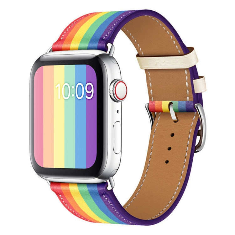 Bracelet de montre en cuir arc-en-ciel, For Apple Watch Series 7 41mm / 6 & SE & 5 & 4 40mm / 3 & 2 & 1 38mm, For Apple Watch Series 7 45mm / 6 & SE & 5 & 4 44mm / 3 & 2 & 1 42mm