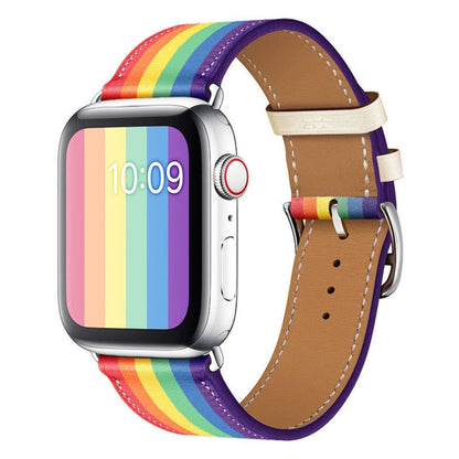 Bracelet de montre en cuir arc-en-ciel, For Apple Watch Series 7 41mm / 6 & SE & 5 & 4 40mm / 3 & 2 & 1 38mm, For Apple Watch Series 7 45mm / 6 & SE & 5 & 4 44mm / 3 & 2 & 1 42mm