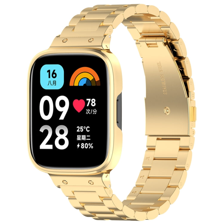Bracelet de montre en métal à trois perles 2 en 1 avec cadre de montre, For Redmi Watch 3 Lite / Watch 3 Active