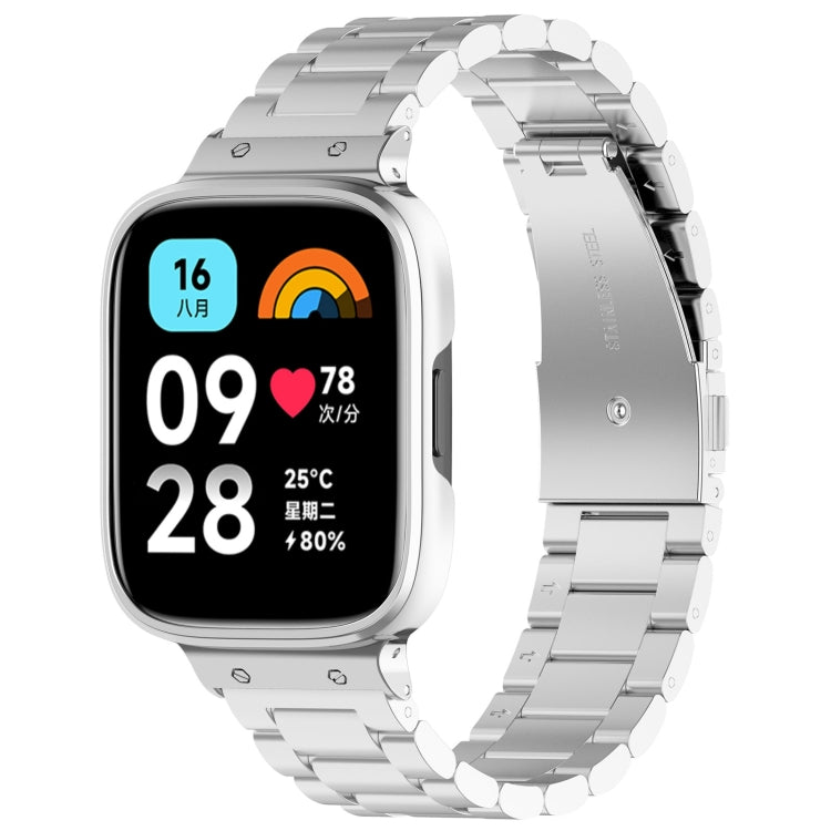 Bracelet de montre en métal à trois perles 2 en 1 avec cadre de montre, For Redmi Watch 3 Lite / Watch 3 Active