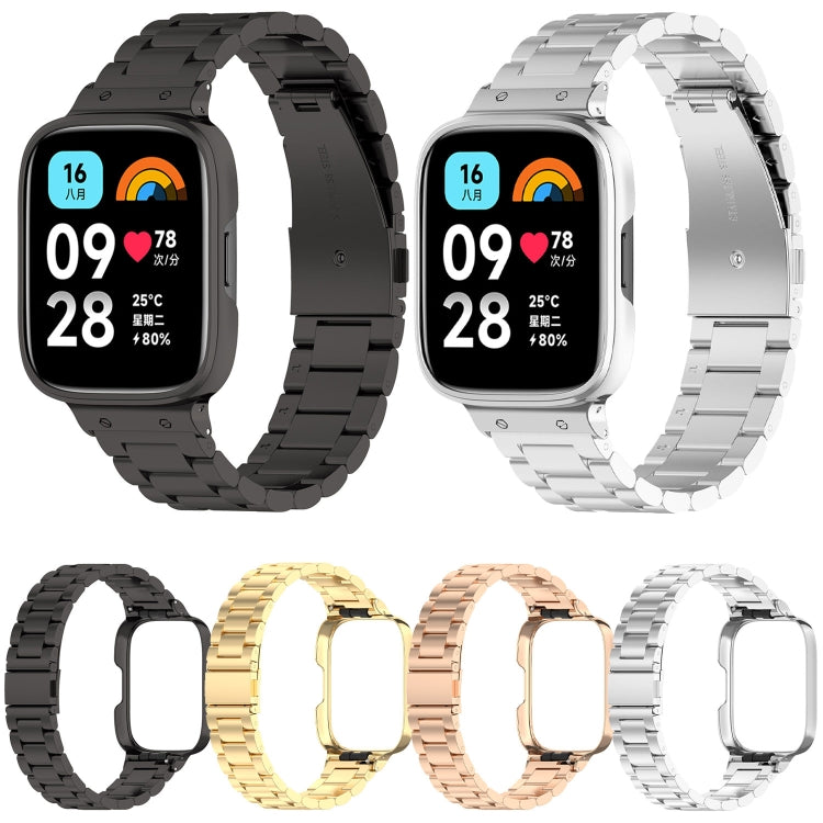 Bracelet de montre en métal à trois perles 2 en 1 avec cadre de montre, For Redmi Watch 3 Lite / Watch 3 Active