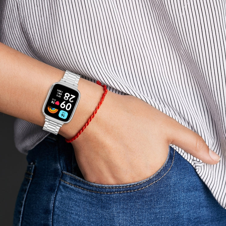 Bracelet de montre en métal à trois perles 2 en 1 avec cadre de montre, For Redmi Watch 3 Lite / Watch 3 Active