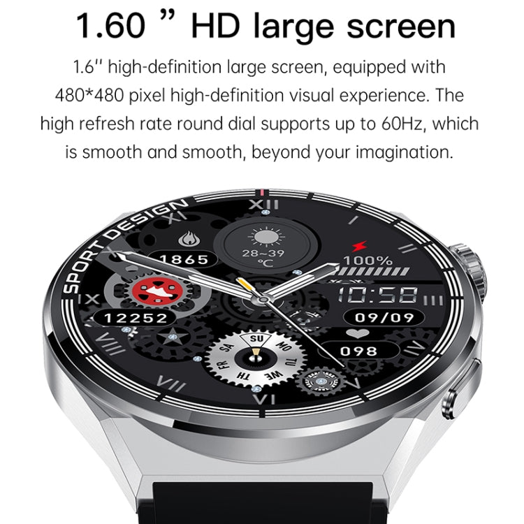 HDT MAX 1,60 pouces Cadran noir Bande de silicone IP68 Montre intelligente étanche Prise en charge des appels Bluetooth, Black Dial Silicone Band