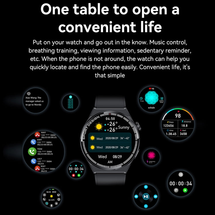 HDT MAX 1,60 pouces Cadran noir Bande de silicone IP68 Montre intelligente étanche Prise en charge des appels Bluetooth, Black Dial Silicone Band