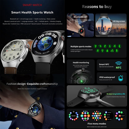 Bracelet intelligent GT4, montre intelligente de 1,53 pouces, prise en charge des appels Bluetooth/NFC/fréquence cardiaque