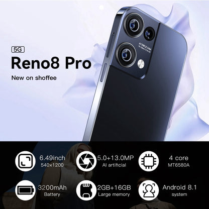 Reno8 Pro / B55, écran 6,49 pouces, identification faciale, Android 8.1 MTK6580A Quad Core, réseau : 3G, OTG, double SIM, Reno8 Pro / B55 2GB+16GB