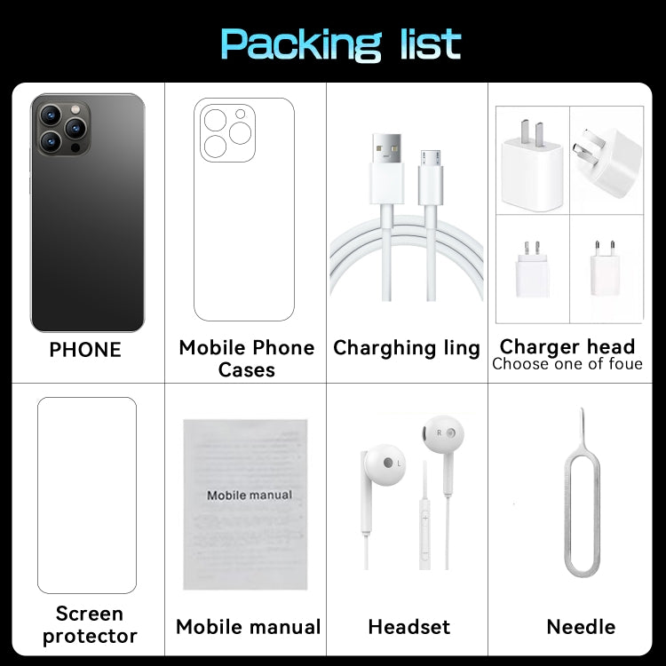 i15 Pro Max / U18, écran 6,53 pouces, identification faciale, Android 9.1 SC7731E Quad Core, réseau : 3G, double SIM, i15 Pro Max / U18 2GB+16GB