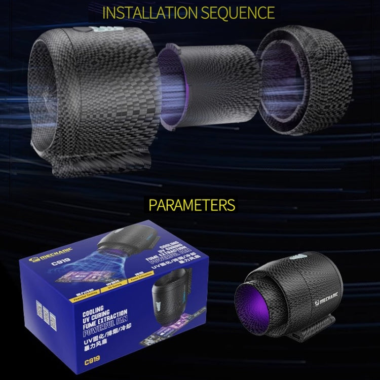Mechanic C919 Ventilateur de refroidissement rapide 3 en 1 + échappement de fumées + lampe UV pour la réparation de la carte mère