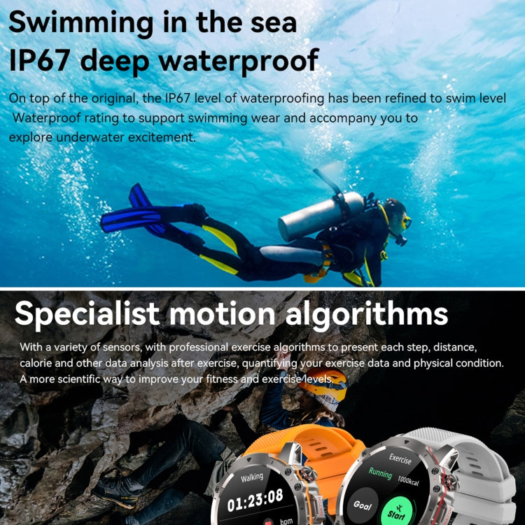 AK56 IP67 BT5.1 1.43inch Smart Watch prend en charge les appels vocaux/surveillance de la santé, Pearl Steel Strap, Steel Mesh Strap