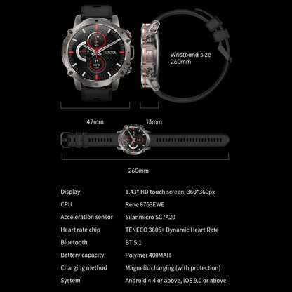 AK56 IP67 BT5.1 1.43inch Smart Watch prend en charge les appels vocaux/surveillance de la santé, Pearl Steel Strap, Steel Mesh Strap