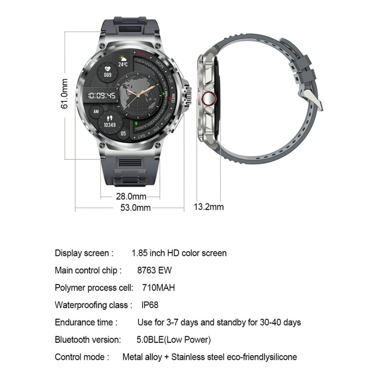 V69 IP68 BT5.0 1,85 pouces Smart Watch prend en charge la détection d'appel vocal/sommeil