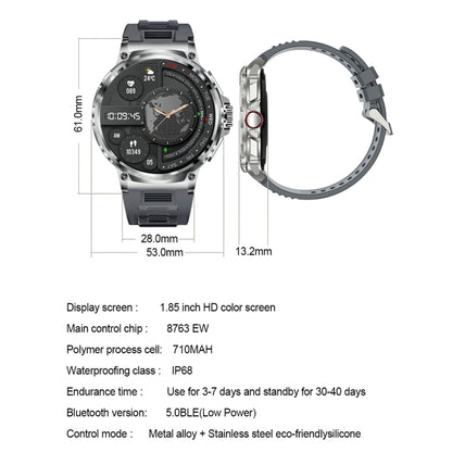 V69 IP68 BT5.0 1,85 pouces Smart Watch prend en charge la détection d'appel vocal/sommeil