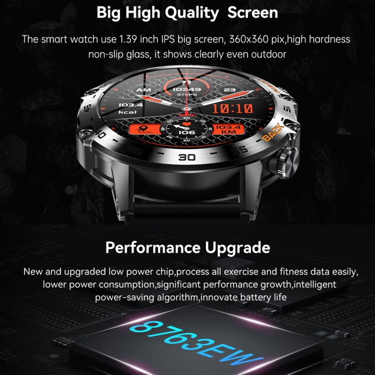 K52 1,39 pouces BT5.0 Smart Watch prend en charge la détection de fréquence cardiaque/sommeil