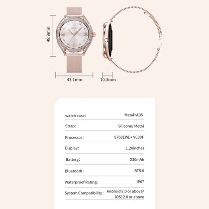 La montre intelligente V66 1,28 pouces BT5.0 prend en charge la détection de la fréquence cardiaque et du sommeil, Silicone Strap