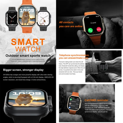 Montre d'appel intelligente à écran iW9 Ultra de 2,04 pouces, appel BT/fréquence cardiaque/tension artérielle/oxygène sanguin
