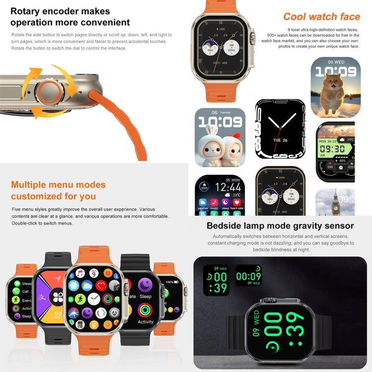 Montre d'appel intelligente à écran iW9 Ultra de 2,04 pouces, appel BT/fréquence cardiaque/tension artérielle/oxygène sanguin